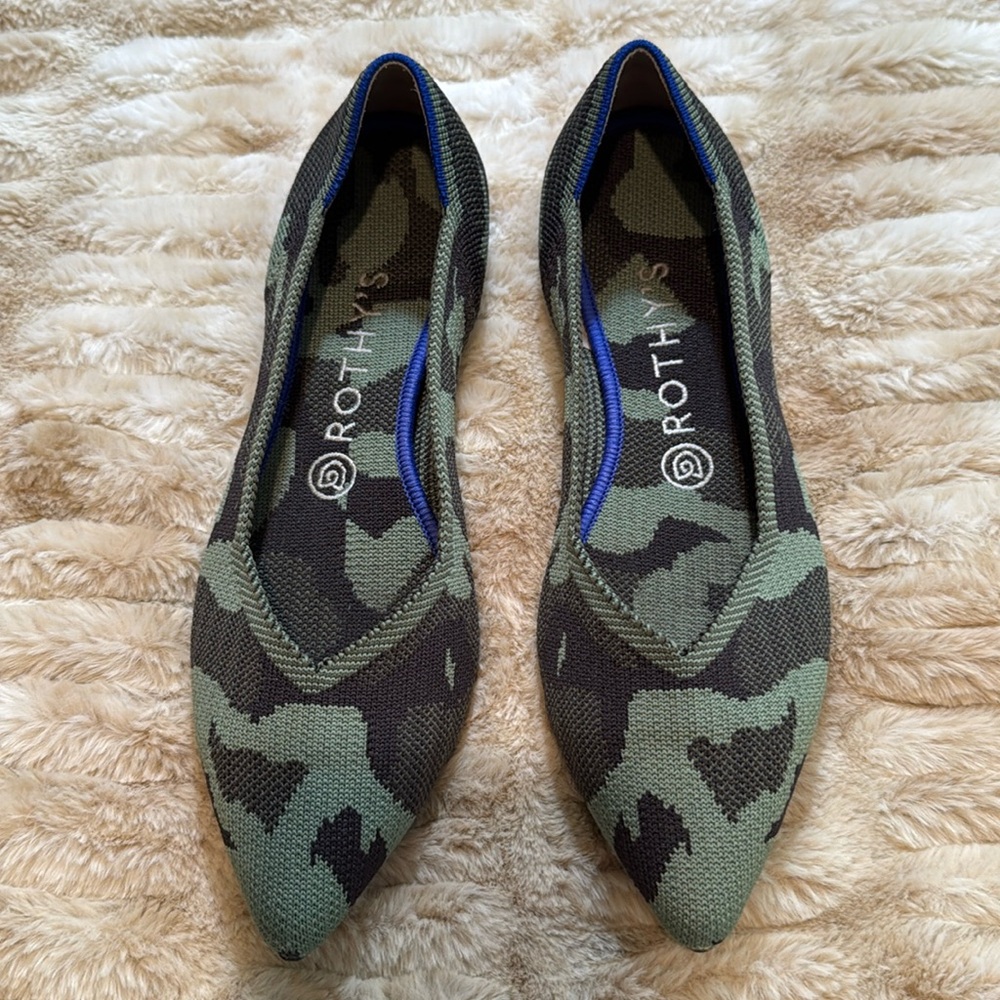 Rothy's -The Point-Green and Black Camouflage -8.5